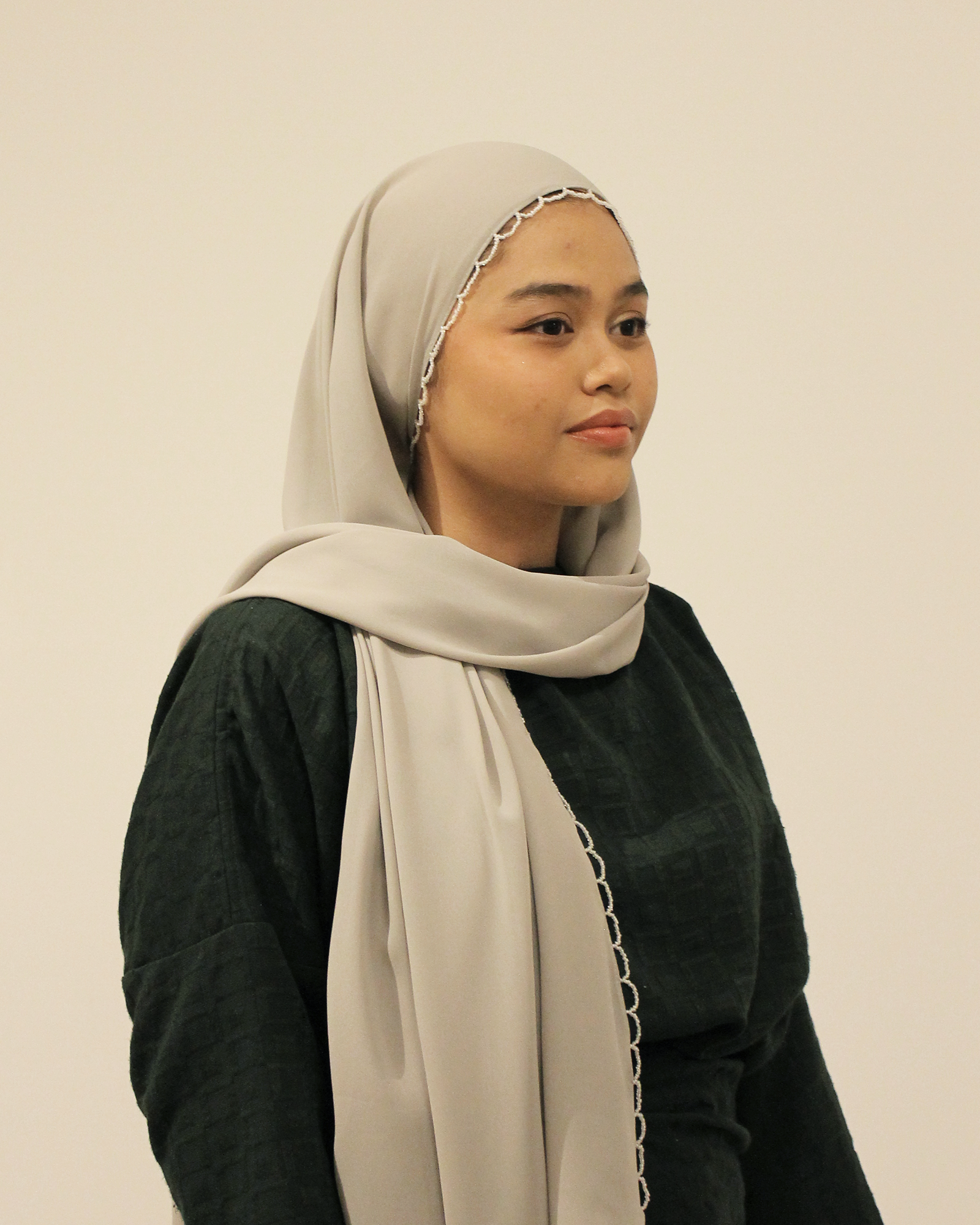 Sylvie Beads Shawl in Moss Grey - Image 2