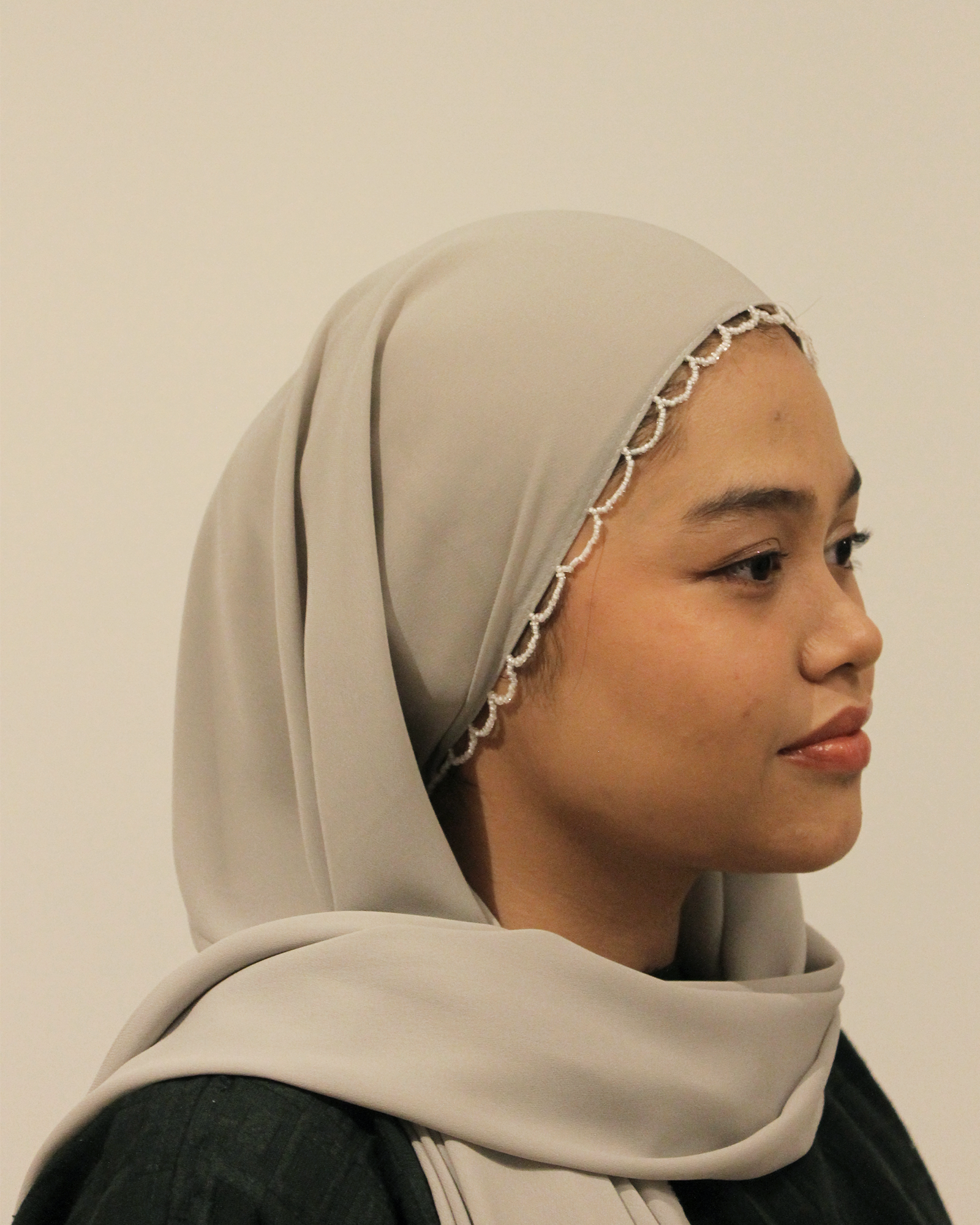 Sylvie Beads Shawl in Moss Grey - Image 3