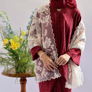 Katrina Selendang Sequins with Cream Embroidery